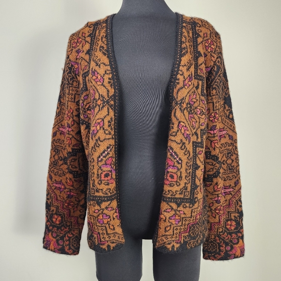 PERUVIAN CONNECTION 100% alpaca zip front boho cardigan - Picture 4 of 11